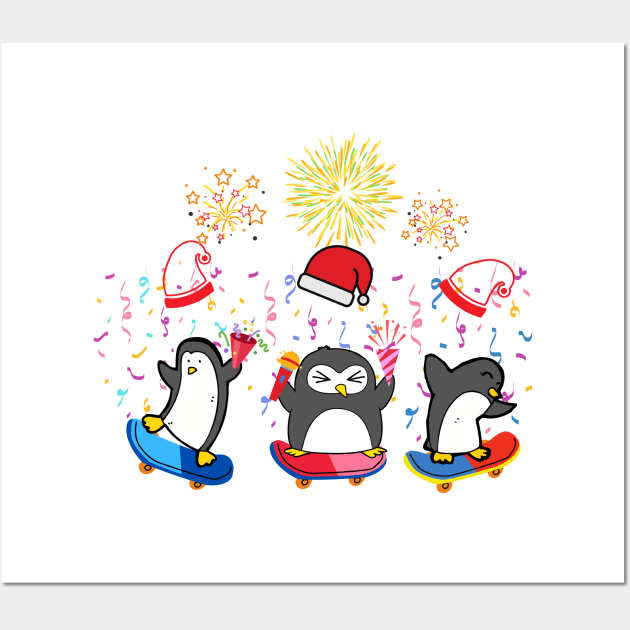 The gang cute penguins,Christmas Penguin face mask, Penguins face mask. Wall Art by DakhaShop